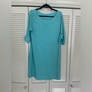 Lilly Pulitzer teal cotton long sleeve dress size large Pima cotton gold button